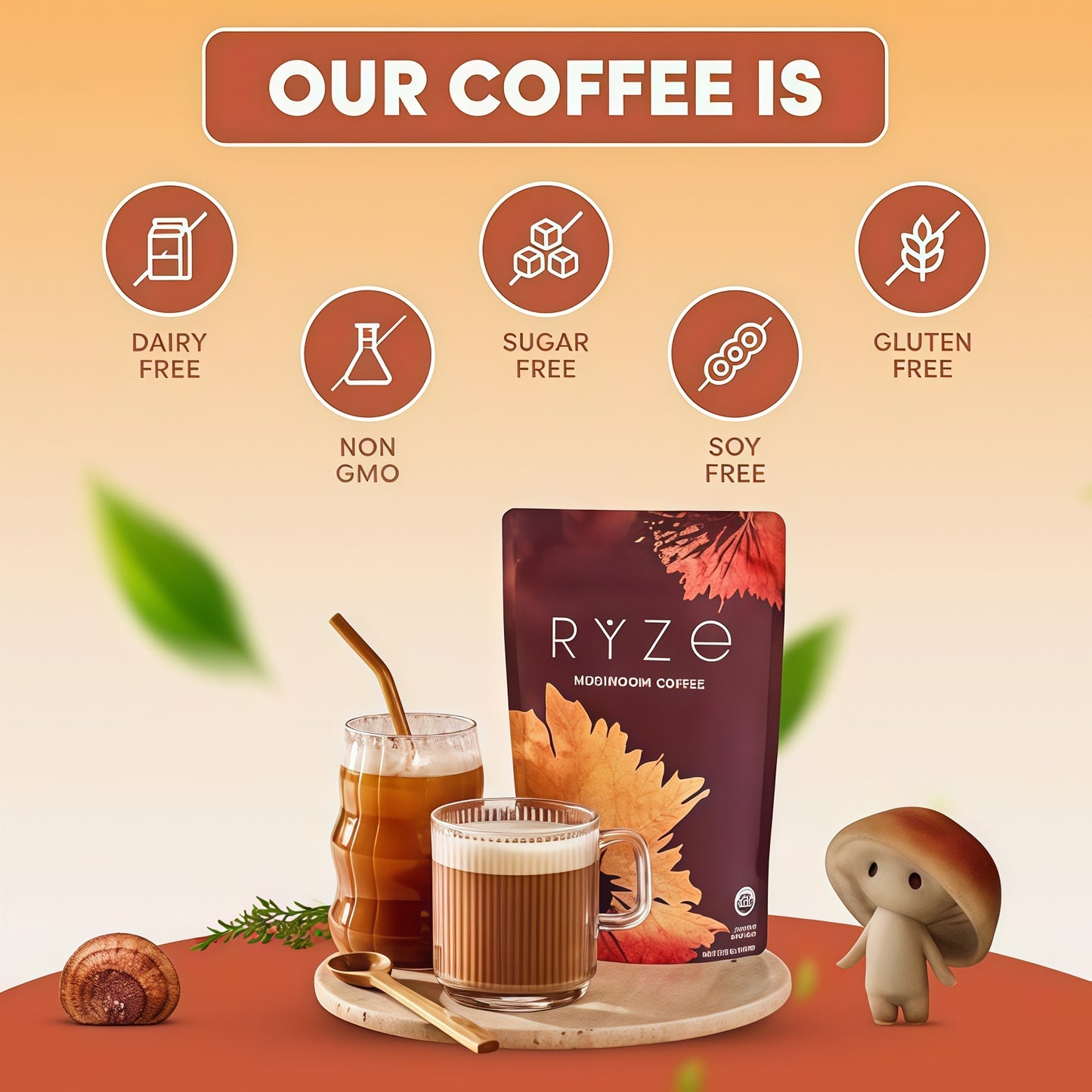 RYZE Organic Mushroom Coffee, Medium Roast, Adaptogenic Blend, 30 Servings